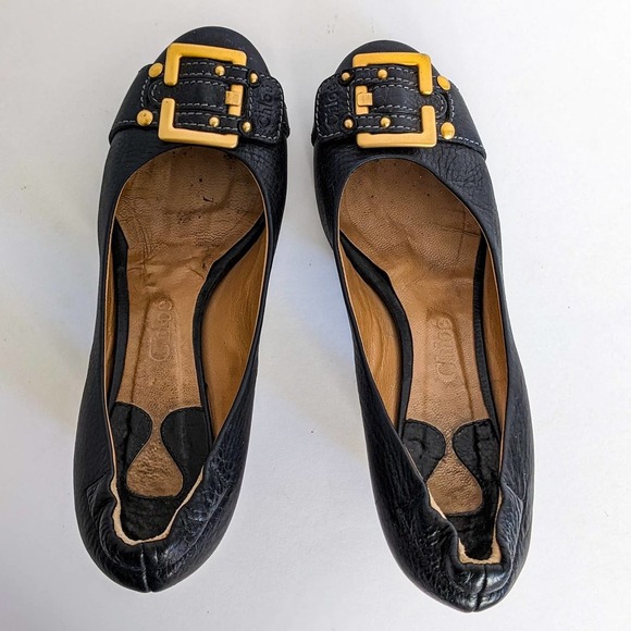 Chloe Black Heels with Gold Buckle and Wooden Heel - Picture 15 of 15